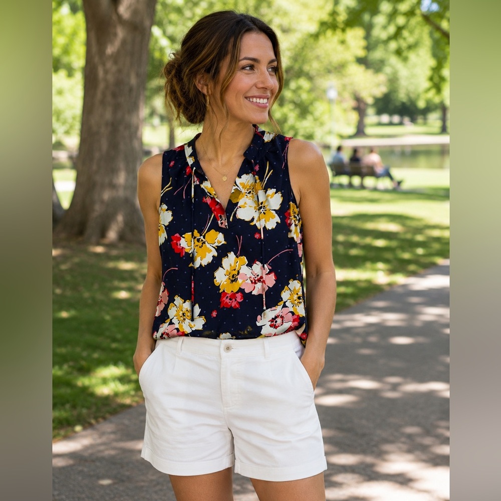 Old Navy women’s size medium navy blue with floral print sleeveless top